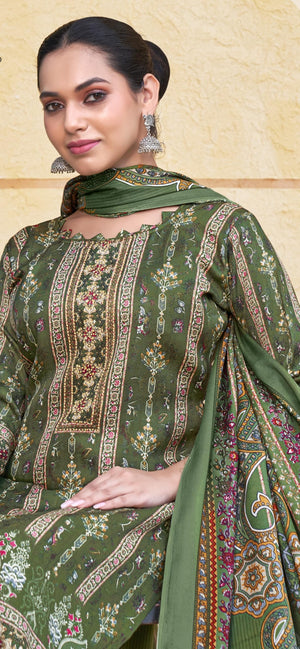 DRAVINAM Trends Women's Kashmiri Printed Pashmina Unstitch Salwar Suit Dress Material with Siroski Work and Twill Pashmina Printed Shawl Dupatta