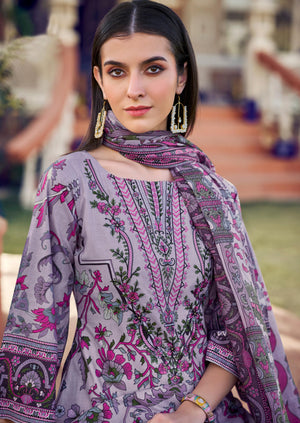 DRAVINAM Trends Pure Cotton Digital Print Pakistani Embroidered Suit Dress Material with Unstitched Bottoms and Cotton Dupatta