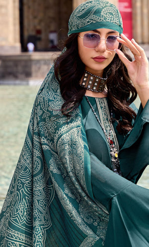 DRAVINAM Trends Women Unstitched Pashmina Salwar Suit Set 100% Pure Viscose Pashmina Wool Winter Wear Fabric Top With Elegant Embroidery, Plain Bottoms & Pashmina Digital Wool Shawl,Free Size, Blue