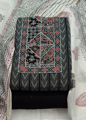 DRAVINAM Trends Women's Cambric Cotton Dress Material | Unstitch Kalamkari Printed Suit Set with Cotton Dupatta