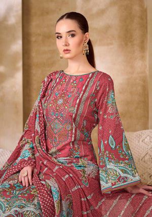 DRAVINAM Trends Unstitched Pakistani Embroidered Pure Cambric Cotton Salwar Suit Dress Materials with Cotton Dupatta
