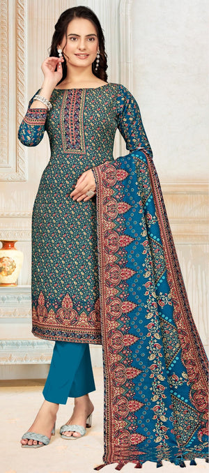 DRAVINAM Trends Women's Unstitched Winter Wear Kaani Digital Printed Heavy Woolen Pashmina Salwar Suit Dress Material with Printed Shawl Dupatta