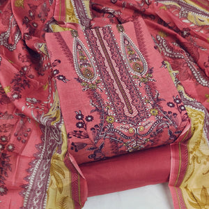 DRAVINAM Trends Women's Pure Cotton Unstitched Salwar Suit Dress Material Set | Pakistani Prints with Embroidery I Mulmul Dupatta