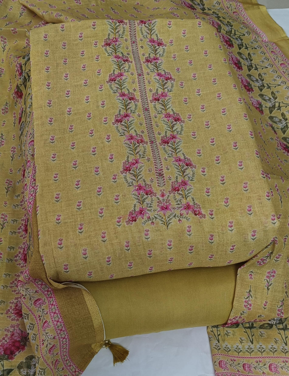 DRAVINAM Trends Women's Premium Pure Linen Floral Printed Unstitched Salwar Suit Dress Material with Dupatta
