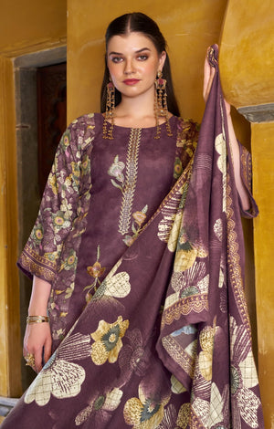 DRAVINAM Trends Women's Winter wear unstitched Printed Woollen Pashmina Embroidery Work Unstitched Salwar Suit Dress Material with Pashmina Printed Shawl Dupatta
