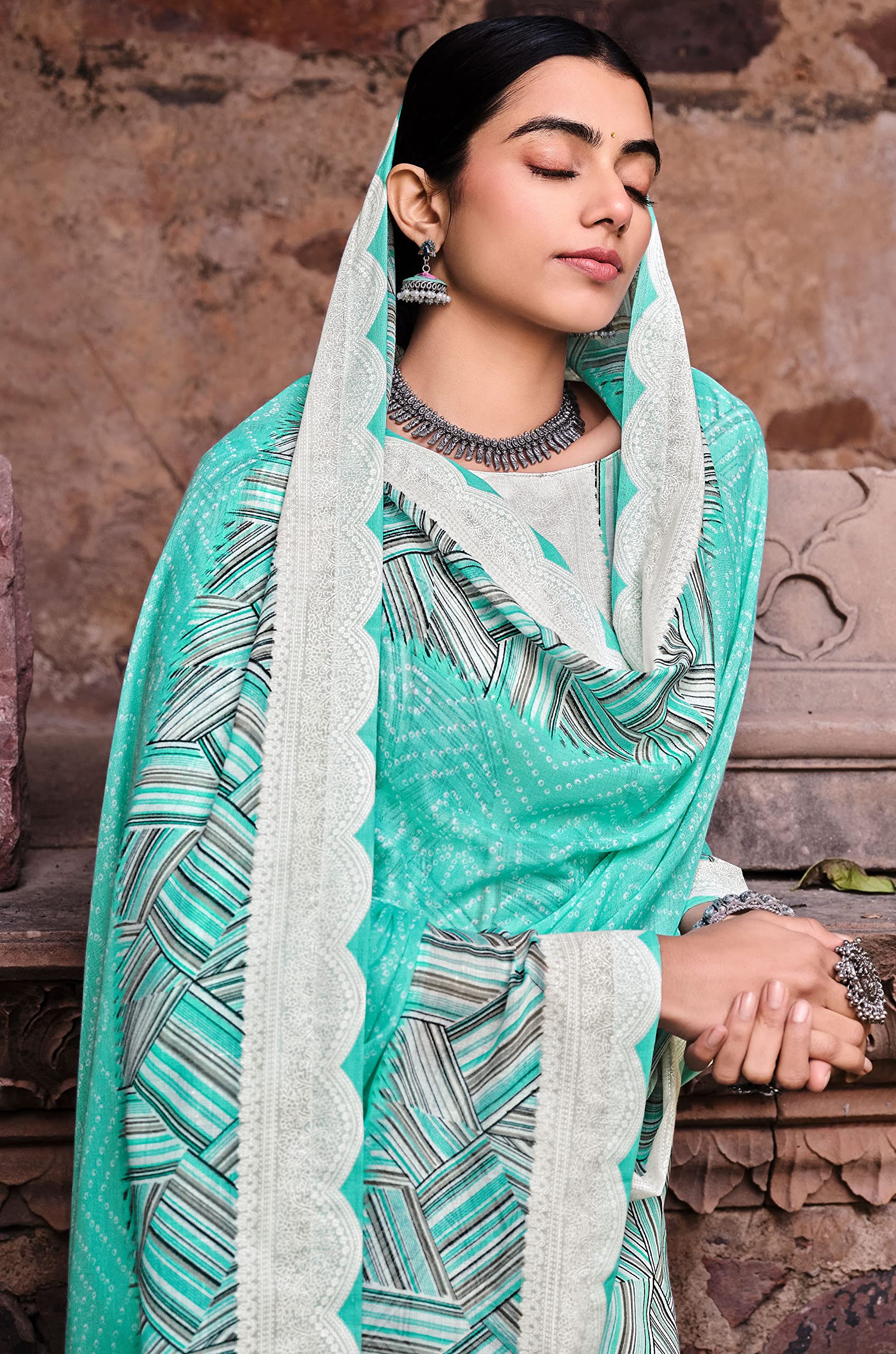 DRAVINAM Trends Unstitched Printed Women Cotton Salwar Suits Dress Material with Cotton Chunni