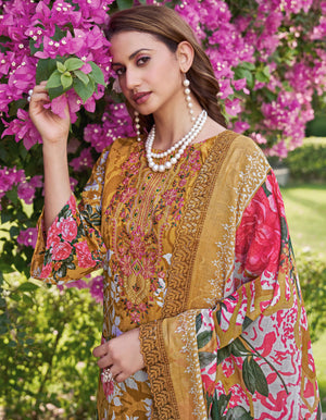 DRAVINAM Trends Pure Cambric Cotton Pakistani Embroidered Suit Dress Material with Unstitched Bottoms and Cotton Dupatta