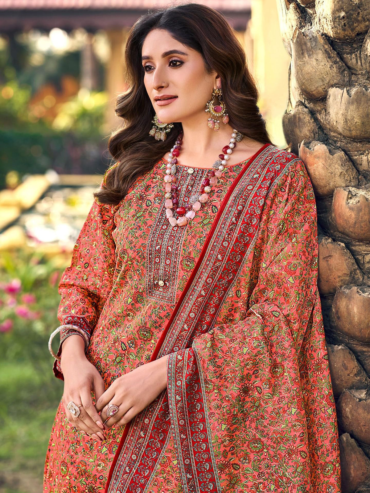 DRAVINAM Trends Women's Unstitched Salwar Suit Dress Material - Cotton Digital Printed Organza Embroidered Kameez II Unstitch Bottoms II Cotton Dupatta