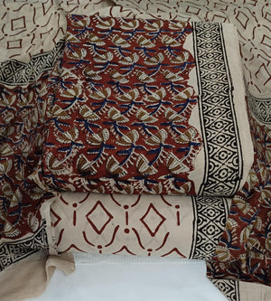 DRAVINAM Trends Women's Jaipuri Pure Cotton Handmade Floral Block Bagh Print Unstitched Dress Material Set with Dupatta (Top, Bottom, and Dupatta Fabric)