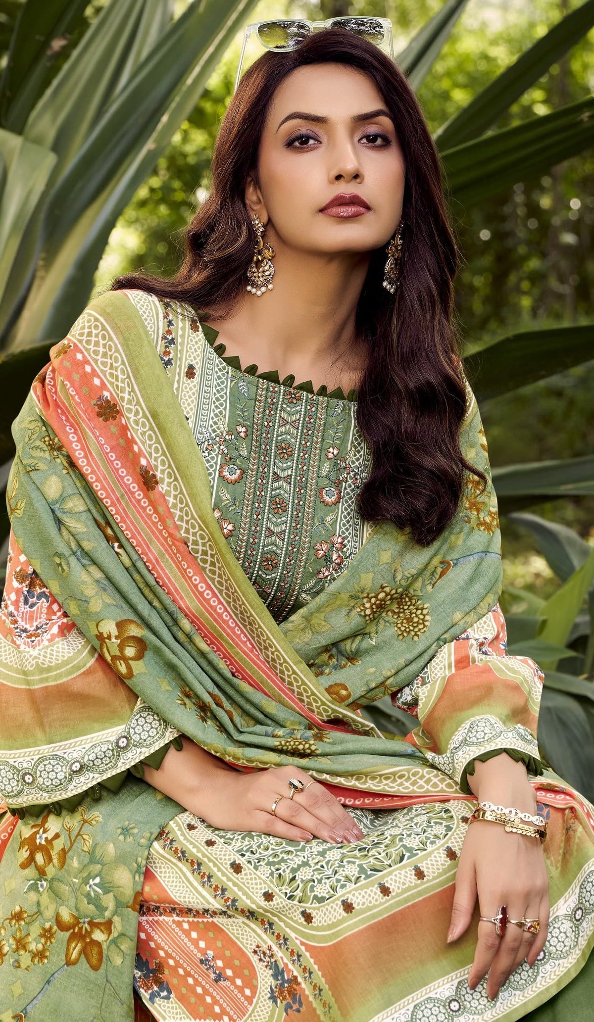 DRAVINAM Trends Women's Unstitched Cotton Suit Dress Material -Embroidered Digital Print Top II Plain Bottoms II Digital Print Dupatta