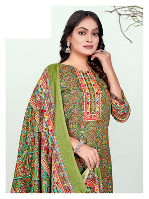 DRAVINAM Trends Women's Unstitched Winter Wear Kani Printed Heavy Woolen Pashmina Salwar Suit Dress Material with Printed Shawl Dupatta