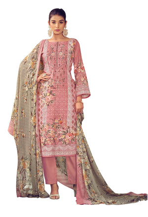 DRAVINAM Trends Unstitched Pakistani Print Embroidered Cotton Suit Dress Materials with Printed Cotton Dupatta
