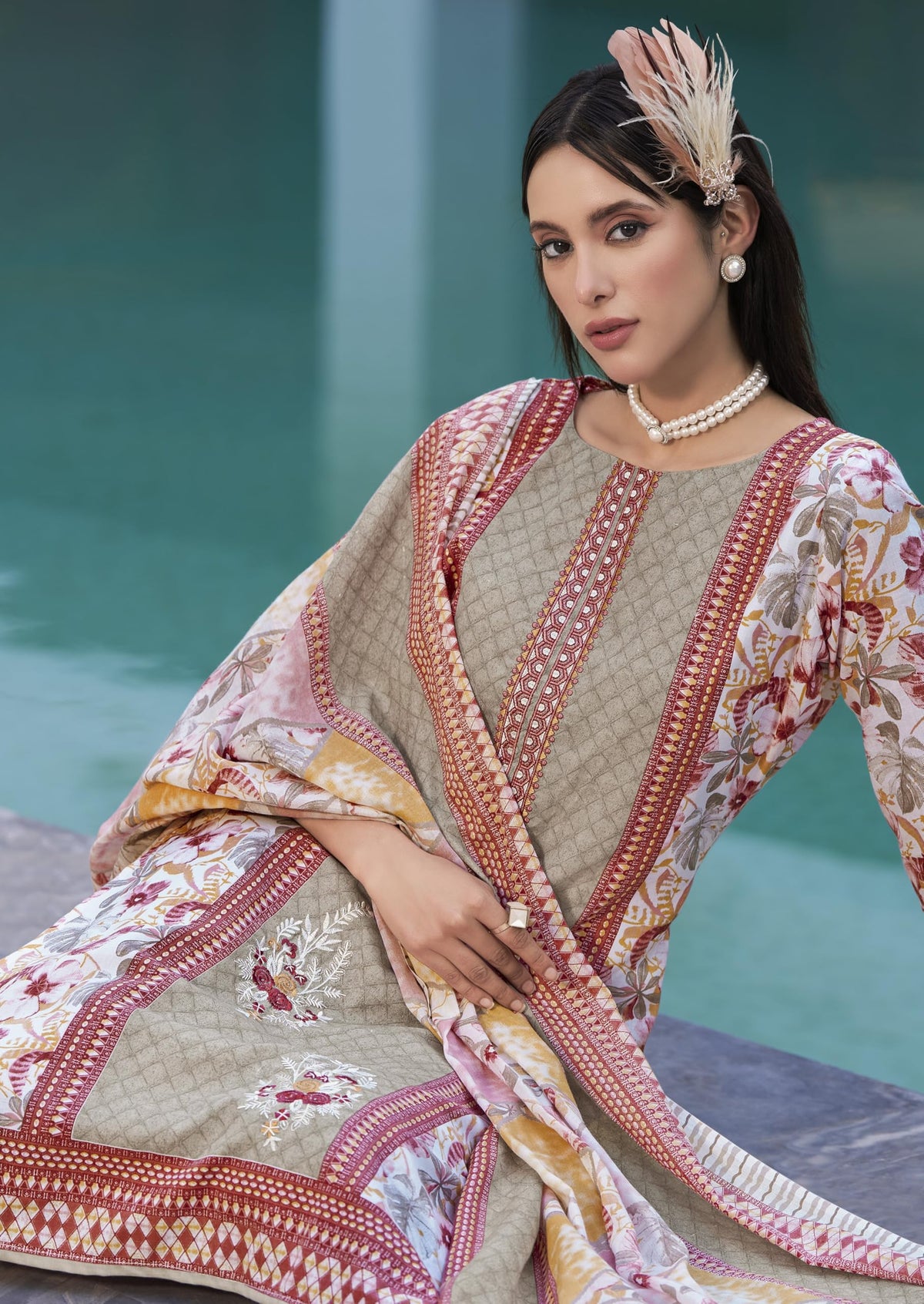 DRAVINAM Trends Women's Unstitched Salwar Suit Dress Material - Cotton Digital Printed Organza Embroidered Kameez II Unstitch Bottoms II Cotton Dupatta