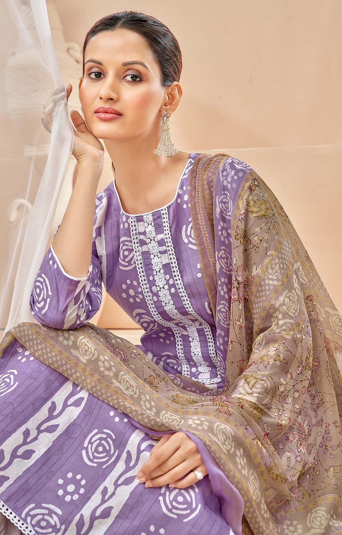 DRAVINAM Trends Women's Cotton Printed Unstitiched Dress Material (purple)