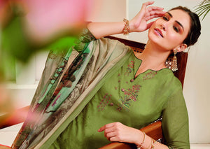 DRAVINAM Trends Women's Unstitched Pure Lawn Digital Printed Placement Embroidered Cotton Salwar Suit Dress Material with Mal Mal Cotton Digital Printed Dupatta (Parrot Green)