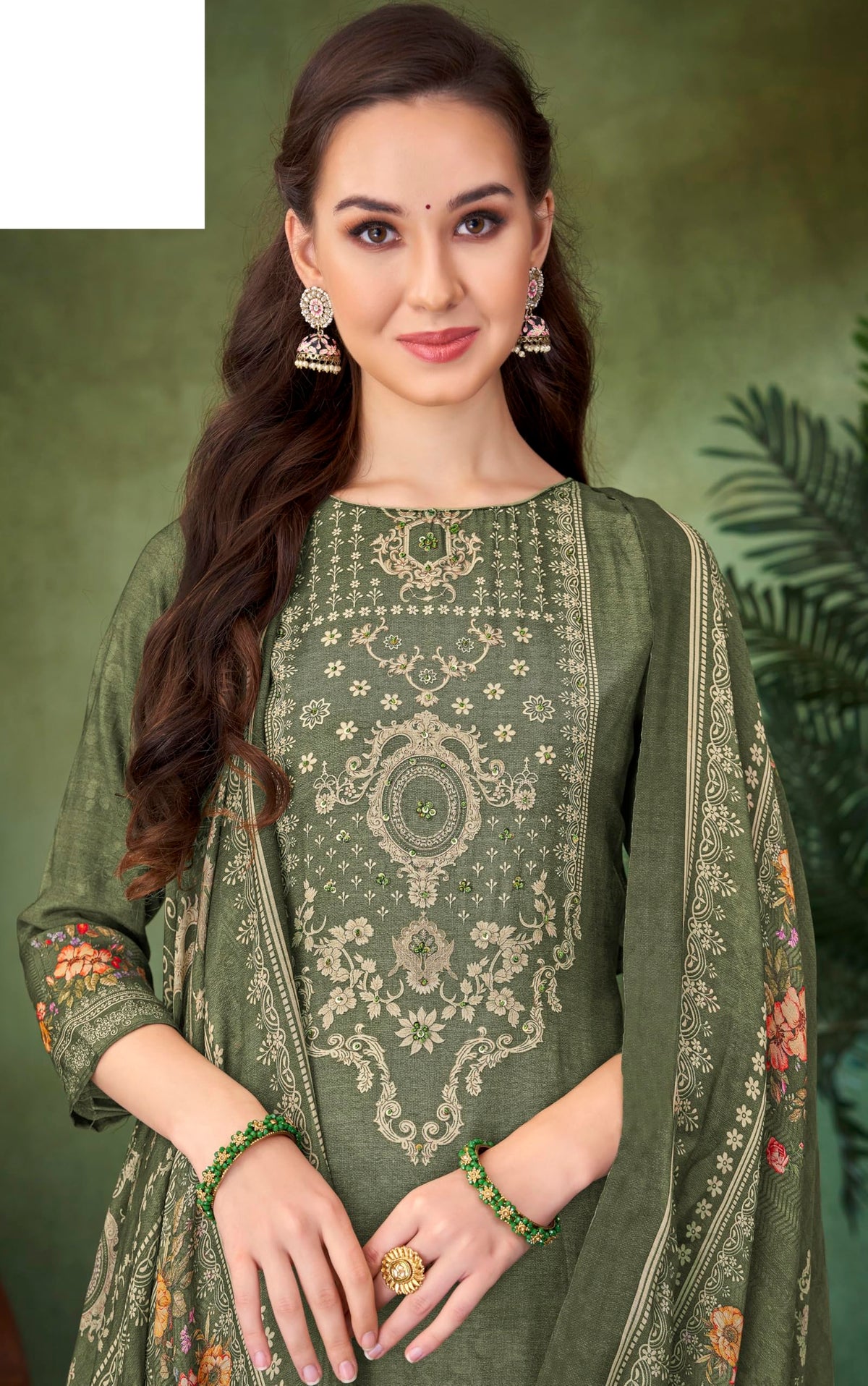 DRAVINAM Trends Women's Unstitched Viscose Maslin Hand Embroidered Suit Material - Viscose Maslin Digital Printed Hand Embroidered Kameez II Rayon Bottoms II Maslin Printed Dupatta