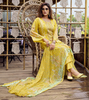 DRAVINAM Trends Women's Unstitched Cotton Suit Dress Material - Printed Embroidered Top II Plain Bottoms II Print Dupatta