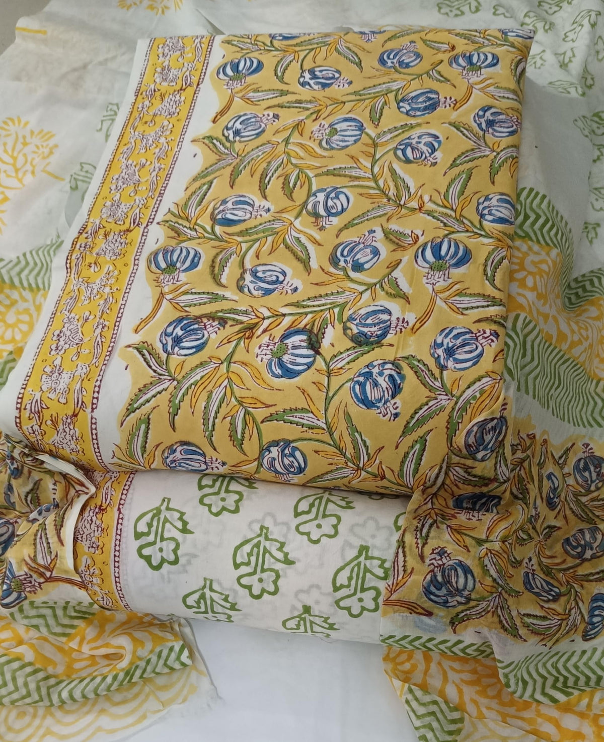 DRAVINAM Trends Hand Block Dabu Print Indigo Cambric Unstitched Cotton Suit Dress Material for Women with Mulmul Cotton Hand Printed Dupatta