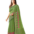 DRAVINAM Trends Women's Plain Pure Linen Cotton Embroidered Saree with Blouse Piece