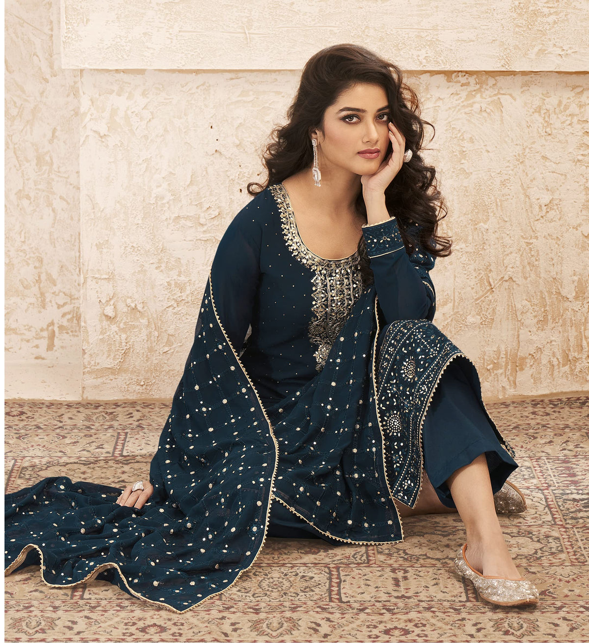 DRAVINAM Trends Women’s Georgette Unstitched Sequence Embroidered Pakistani Salwar Suit FabricDress Material with Zari Embroidery Dupatta (pink)