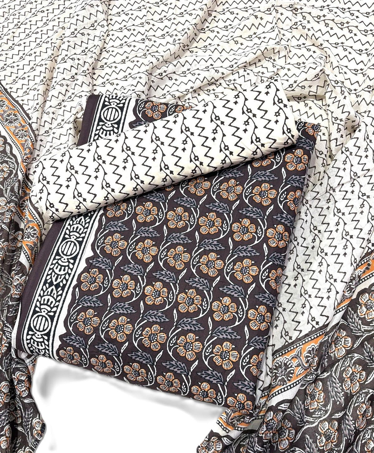 DRAVINAM Trends Unstitched Jaipuri Handmade Traditional Kalamkari Print Soft Cotton Dress Material with Cotton Dupatta