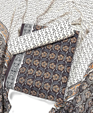 DRAVINAM Trends Unstitched Jaipuri Handmade Traditional Kalamkari Print Soft Cotton Dress Material with Cotton Dupatta