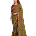 DRAVINAM Trends Women's Pure bright georgette Bandhani Print saree with Lace Borders and Solid Blouse Piece (Blue)
