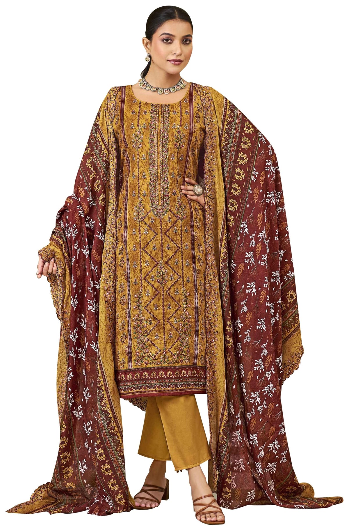 DRAVINAM Trends Women's Unstitched Salwar Suit Dress Material - Cotton Digital Printed Organza Embroidered Kameez II Unstitch Bottoms II Cotton Dupatta