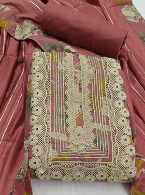 DRAVINAM Trends Unstitched Floral Print Premium Cotton Suit Dress Material with Gota and Lace work for Women with Soft Silk Embellished Dupatta
