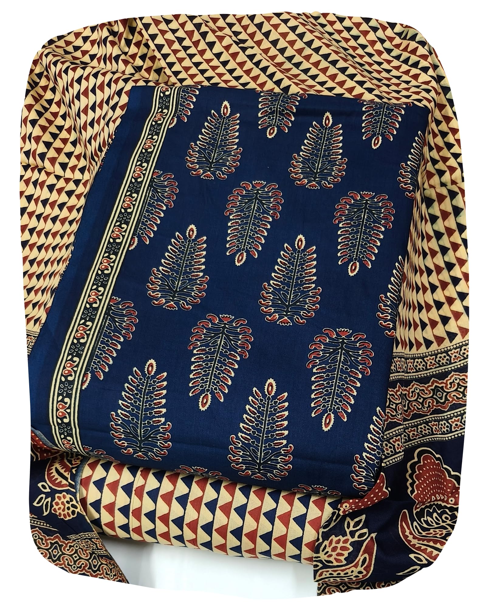 DRAVINAM Trends Jaipuri Print Cambric Cotton Unstitched Salwar Suit Dress Material for Women with Mulmul Cotton Dupatta