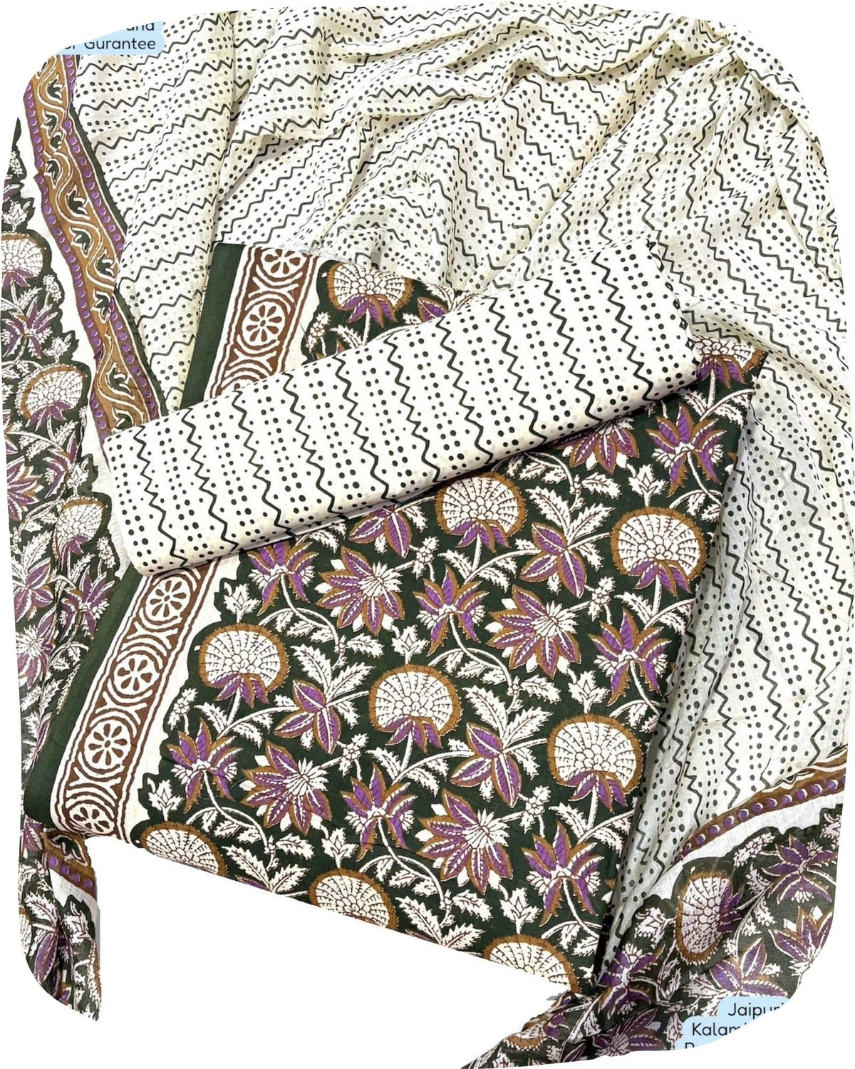 DRAVINAM Trends Unstitched Jaipuri Handmade Traditional Kalamkari Print Soft Cotton Dress Material with Cotton Dupatta