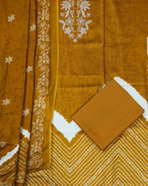 DRAVINAM Trends Women's Pure Cotton Embroidered Unstitched Dress Material with Printed Muslin Dupatta