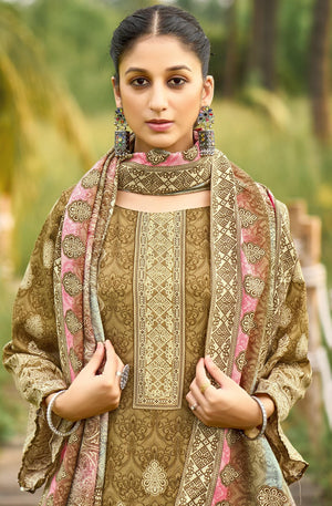 DRAVINAM Trends Women's Unstitched Winter Wear Swaroski Diamond Work Pakistani Woollen Pashmina Salwar Suit Dress Material with Twill Pashmina Printed Shawl Dupatta