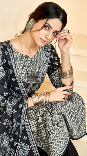 DRAVINAM Trends Women Unstitch Printed Pashmina Suit Dress Material I Digital style Printed Pashmia Top| Pure Pashmina Spun Dyed Bottoms | Luxurious Pure Woolen Shawl Dupatta with Piko work