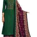 DRAVINAM Trends Women's Pure Wool Pashmina Embroidered Unstitched Palazzo/Pant/Salwar Suit with Pashmina wool Shawl Dupatta/Chunni for /Office Wear/Casual/ Winter wear (Green)