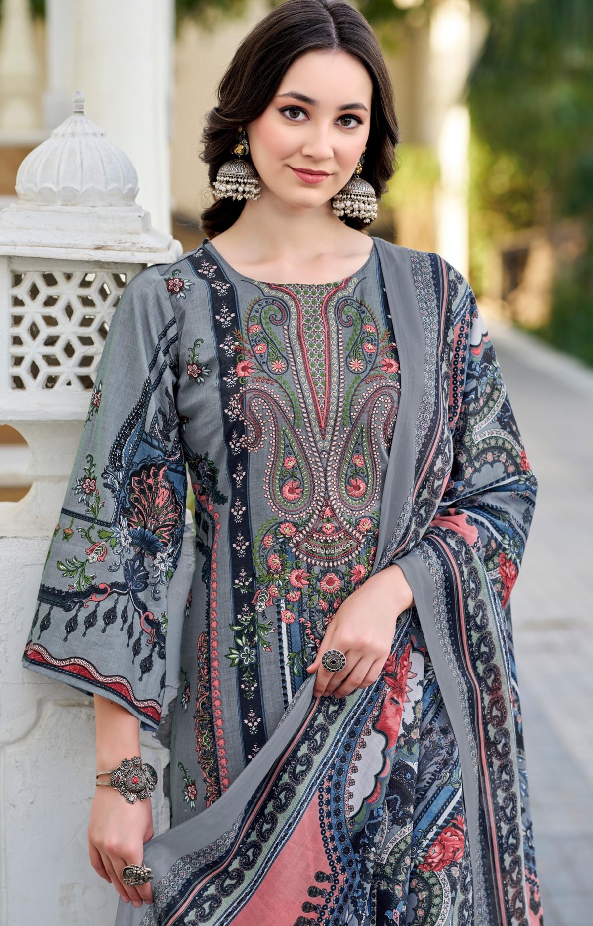 DRAVINAM Trends Women's Unstitched Salwar Suit Dress Material - Cotton Digital Printed Organza Embroidered Kameez II Unstitch Bottoms II Cotton Dupatta