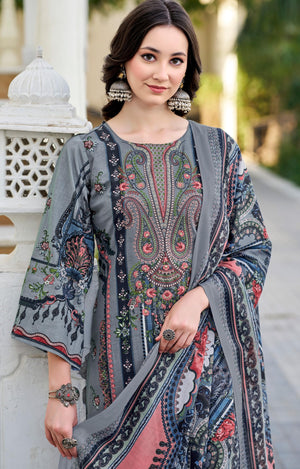 DRAVINAM Trends Women's Unstitched Salwar Suit Dress Material - Cotton Digital Printed Organza Embroidered Kameez II Unstitch Bottoms II Cotton Dupatta