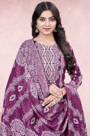DRAVINAM Trends Heavy Pashmina Spun Digital Style Kani Kashmiri Printed Unstitched Salwar Suit for Women with Siroski Work and Printed Pashmina Shawl Dupatta