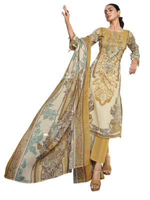 DRAVINAM Trends Women Unstitched Pakistani Print Embroidered Cotton Salwar Suit Dress Materials with Dupatta, Free Size