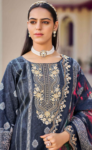 DRAVINAM Trends Women's Unstitched Salwar Suit Dress Material - Cotton Digital Printed Organza Embroidered Kameez II Unstitch Bottoms II Cotton Dupatta