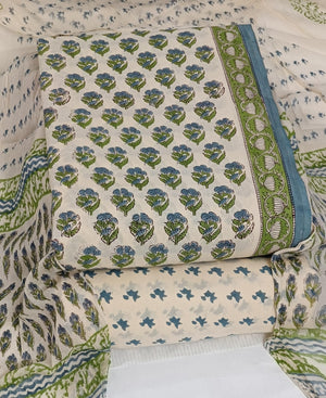 DRAVINAM Trends Hand Block Print Cambric Cotton Unstitched Salwar Suit Set for Women with Pure Chiffon Hand Printed Dupatta