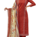 DRAVINAM Trends Women's Unstitched Salwar Suit Dress Material - Pure Cotton Print with Mirror Work Kameez | Plain Bottom |Chiffon Print Dupatta