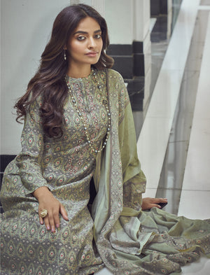 DRAVINAM Trends Women's Unstitched Digital Print Fancy Embroidered Pure Viscose Maslin Salwar Suit Dress Material with Printed Masline Chuni/Dupatta (Green)