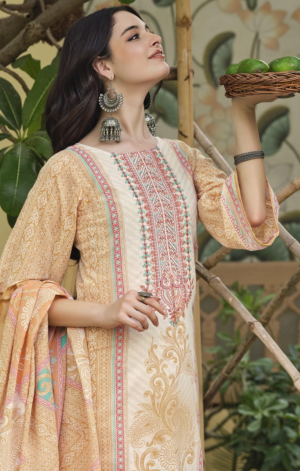 DRAVINAM Trends Kurti 2.50 mtrs, Pure Cotton Salwar (3 mtrs apx), Pure Cotton Mal Mal Print (2.30|Light Brown 1