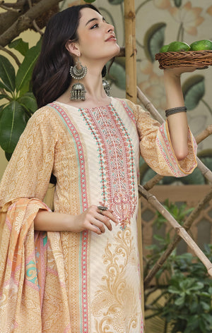 DRAVINAM Trends Kurti 2.50 mtrs, Pure Cotton Salwar (3 mtrs apx), Pure Cotton Mal Mal Print (2.30|Light Brown 1