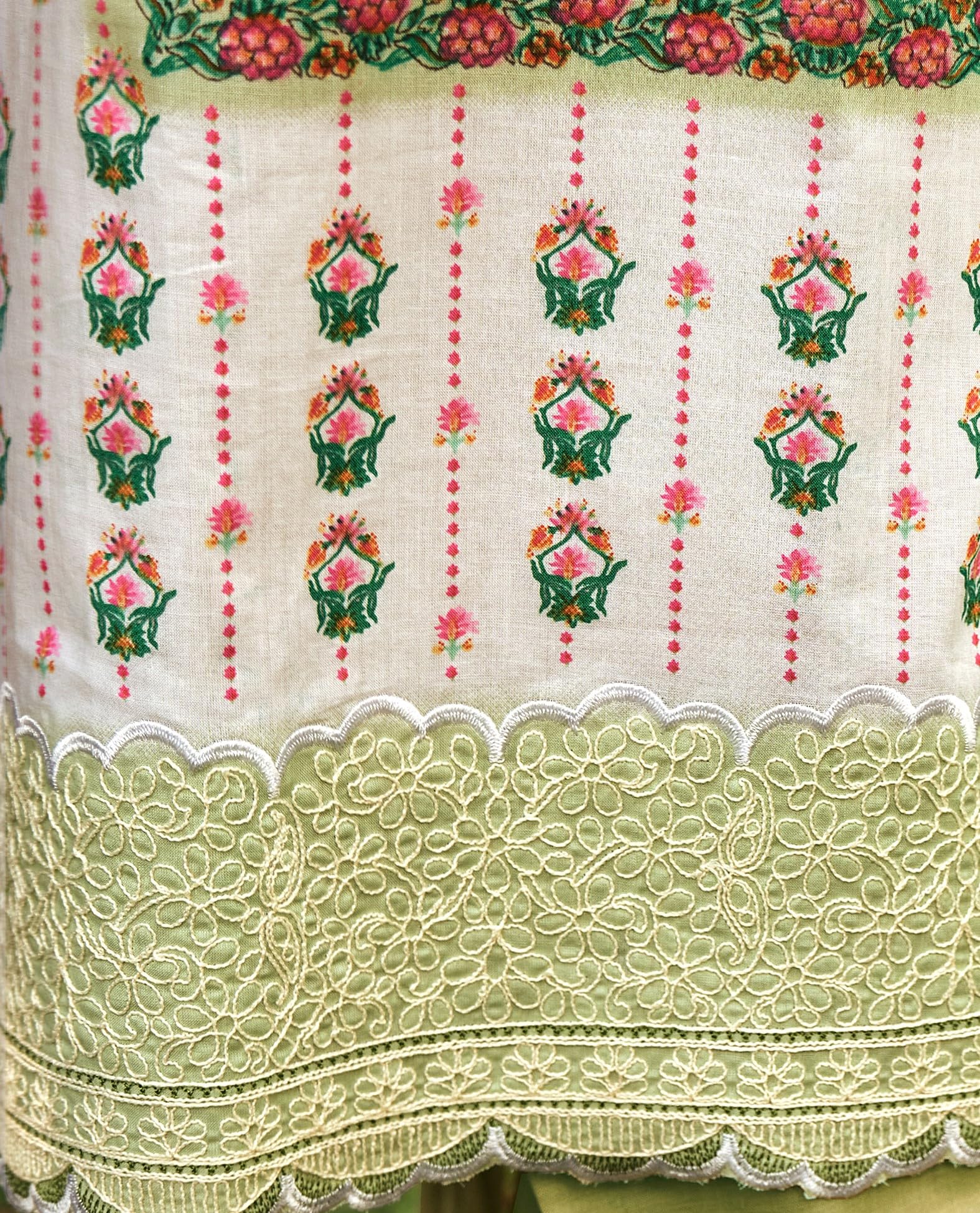 DRAVINAM Trends Unstitched Pure Lawn Camric Digital Print Neck and Daman Heavy Cutwork Embroidery Ladies Salwar suit Material with Lawn Cotton dupatta
