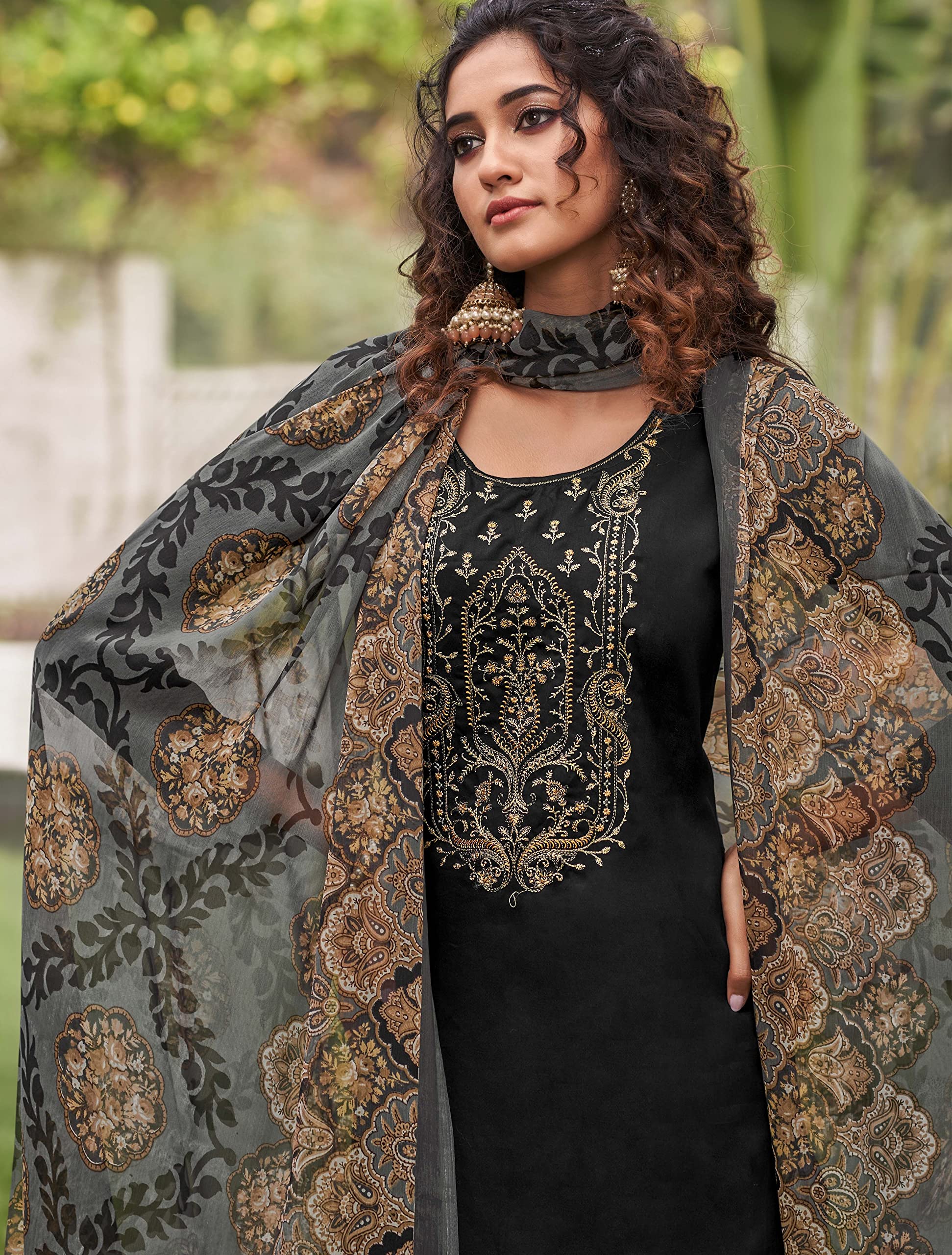 DRAVINAM Trends Women's Cotton Kurti with Palazzos & Dupatta (Suit fabric)