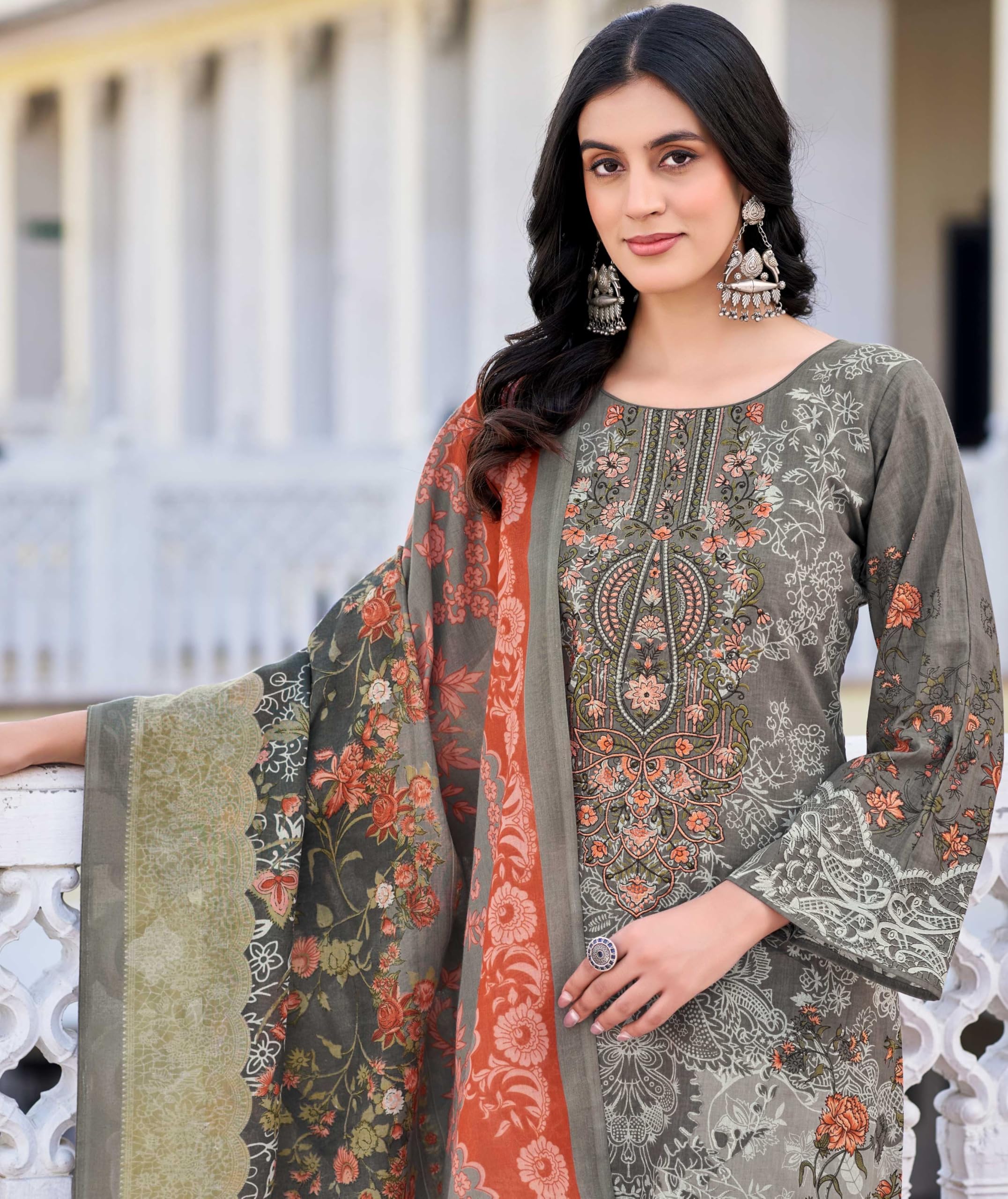 DRAVINAM Trends Kurti 2.50 mtrs, PURE COTTON DYED (2.7 m),PURE LAWN MULMUL DIGITAL PRINT VOIL DUP (2.25|Black