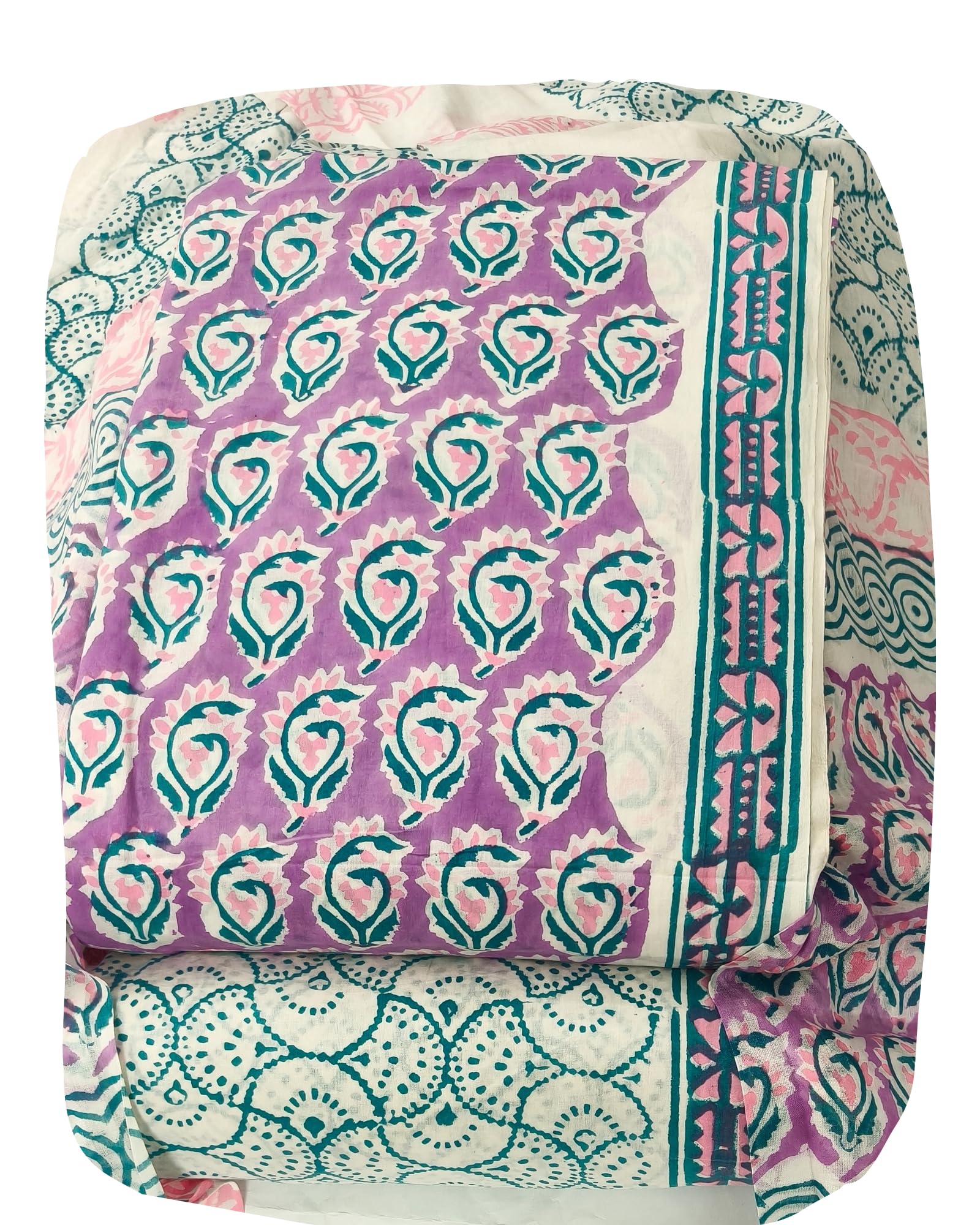 DRAVINAM Trends Hand Block Print Sanganeri Cambric Unstitched Cotton Suit Dress Material for Women with Mulmul Cotton Hand Printed Dupatta