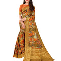 DRAVINAM Trends Printed silk saree with Jacquard Border and Blouse Piece (Brown Orange)